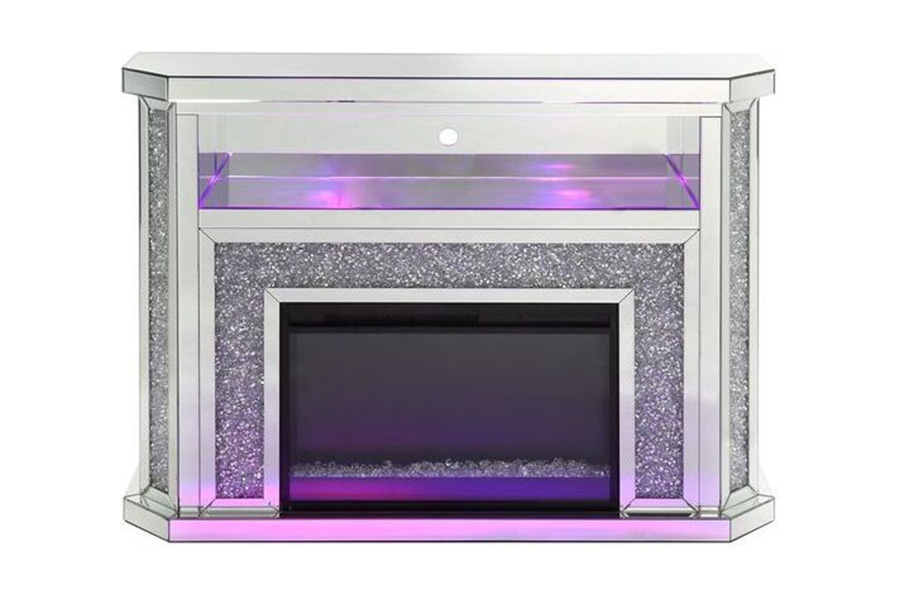 ACME - Noralie Fireplace with Led in Mirrored/Faux Diamonds (AC00508)