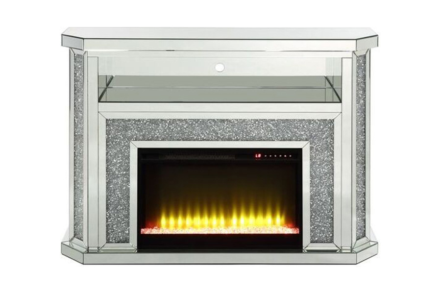 ACME - Noralie Fireplace with Led in Mirrored/Faux Diamonds (AC00508)