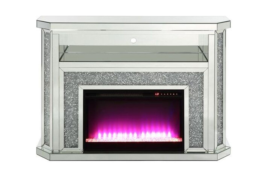 ACME - Noralie Fireplace with Led in Mirrored/Faux Diamonds (AC00508)