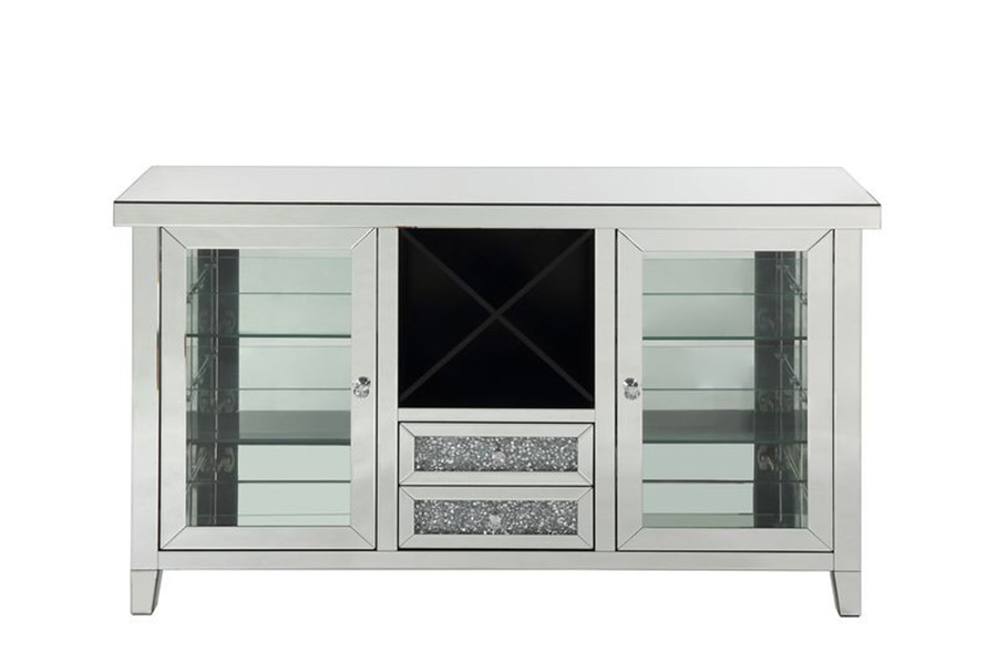 ACME - Noralie Wine Cabinet with Led in Mirrored/Faux Diamonds (AC00525)