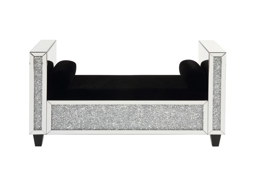 ACME - Noralie Bench with 2 Pillows in Mirrored/Faux Diamonds