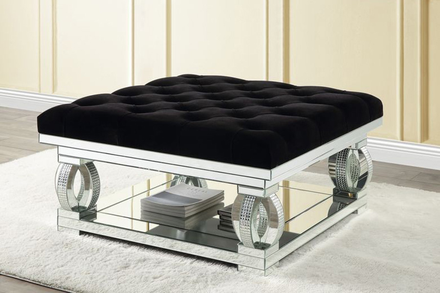 ACME - Ornat Ottoman in Faux Square Diamonds