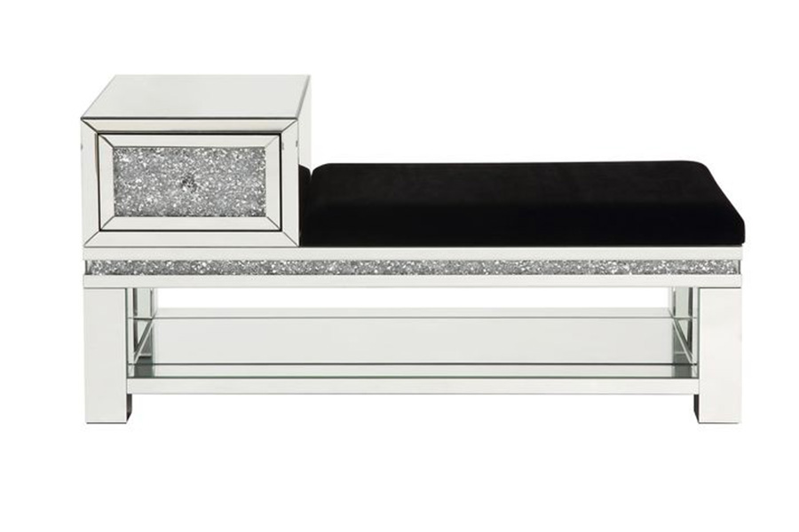 ACME - Noralie Bench with Storage in Mirrored/Faux Diamonds (AC00538)