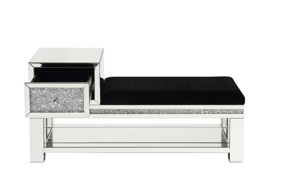 ACME - Noralie Bench with Storage in Mirrored/Faux Diamonds (AC00538)