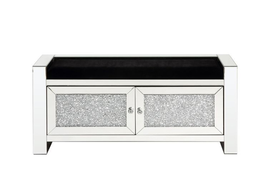 ACME - Noralie Bench with Storage in Mirrored/Faux Diamonds (AC00540)