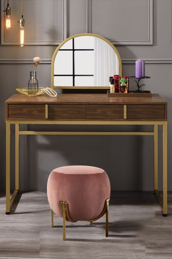 ACME Coleen Vanity Desk with Mirror & Jewelry Tray - Walnut