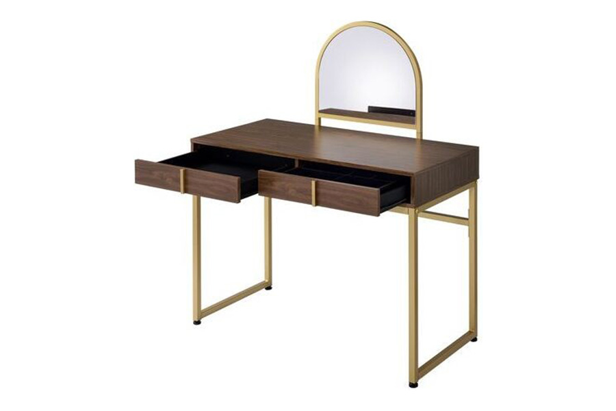 ACME Coleen Vanity Desk with Mirror & Jewelry Tray - Walnut