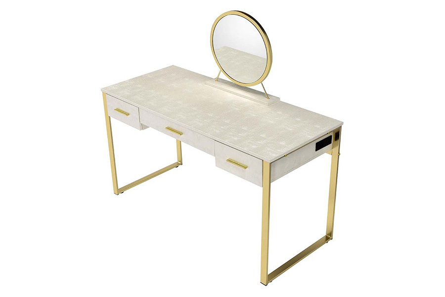 ACME Myles Vanity Set with USB Port - Antique White and Champagne Finish