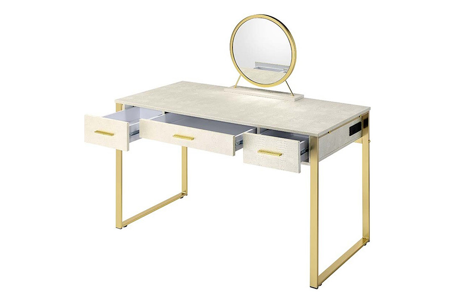 ACME Myles Vanity Set with USB Port - Antique White and Champagne Finish