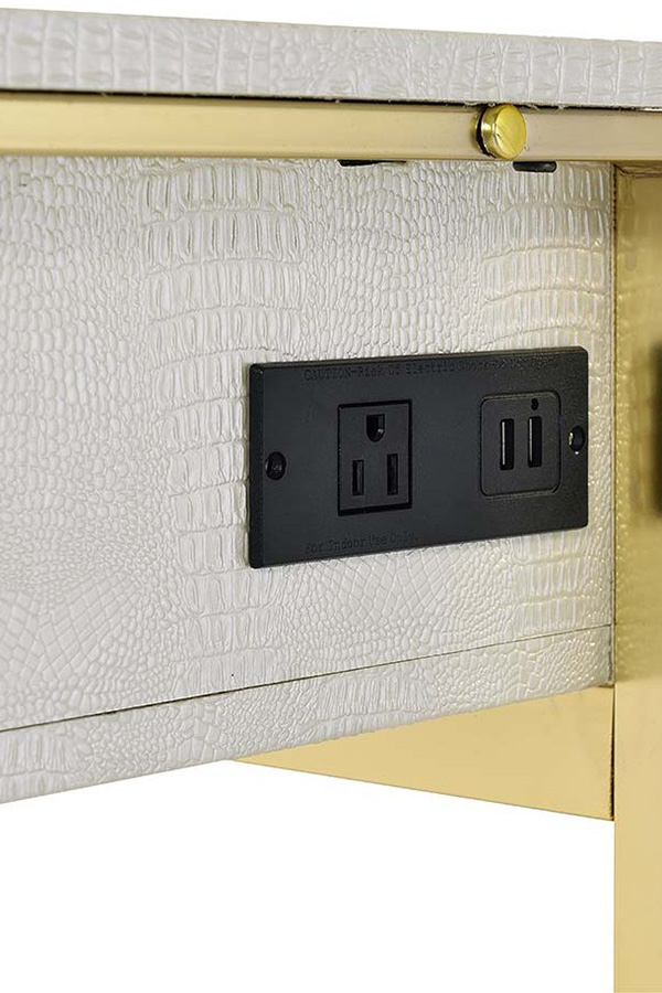 ACME Myles Vanity Set with USB Port - Antique White and Champagne Finish