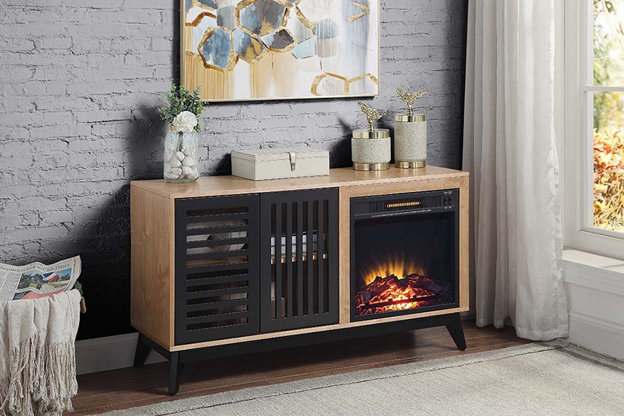 ACME - Gamaliel Cabinet with Fireplace in Oak/Espresso (AC00849)