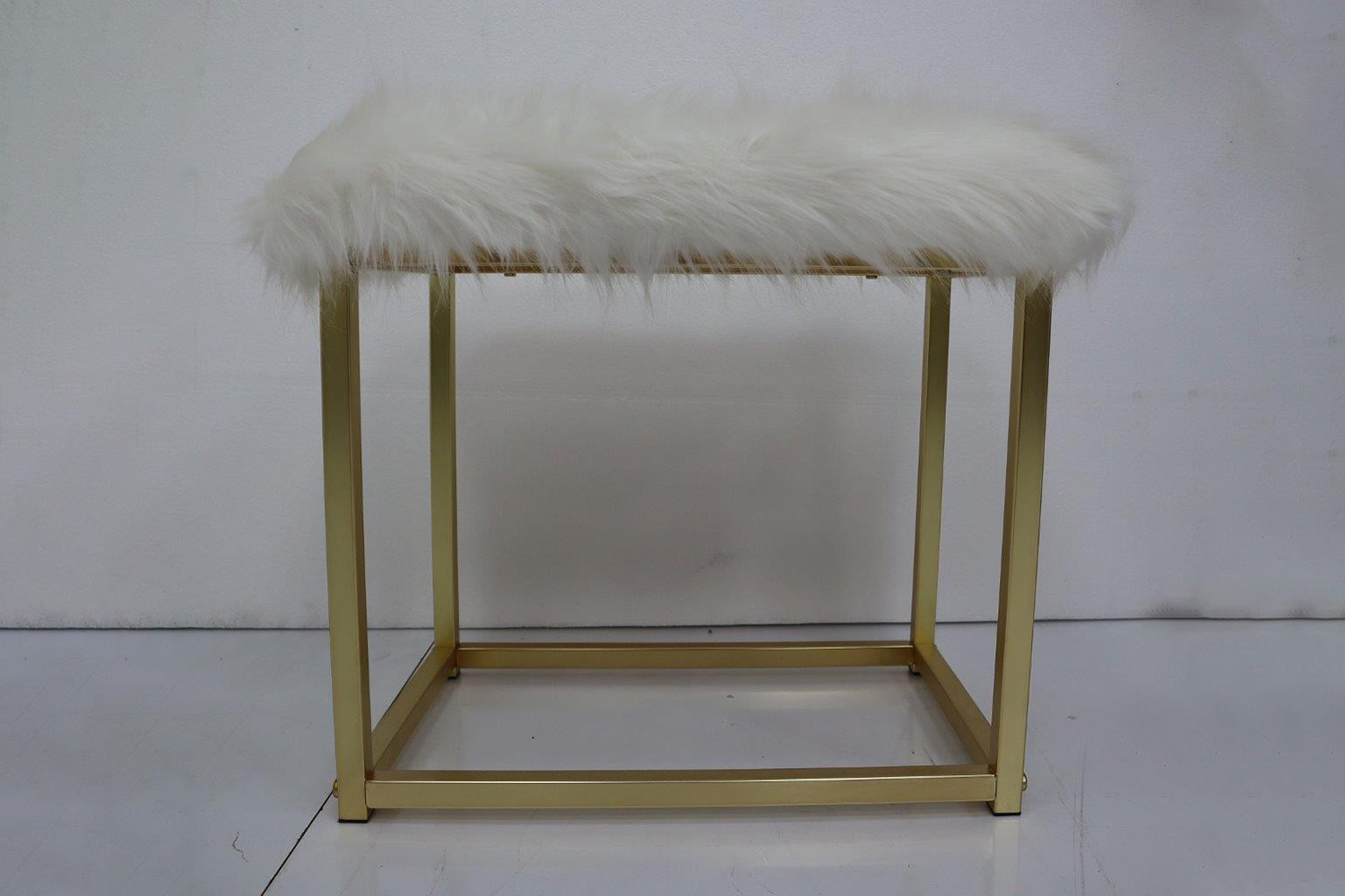 ACME Adao Vanity Mirror and Stool - White and Brass Finish