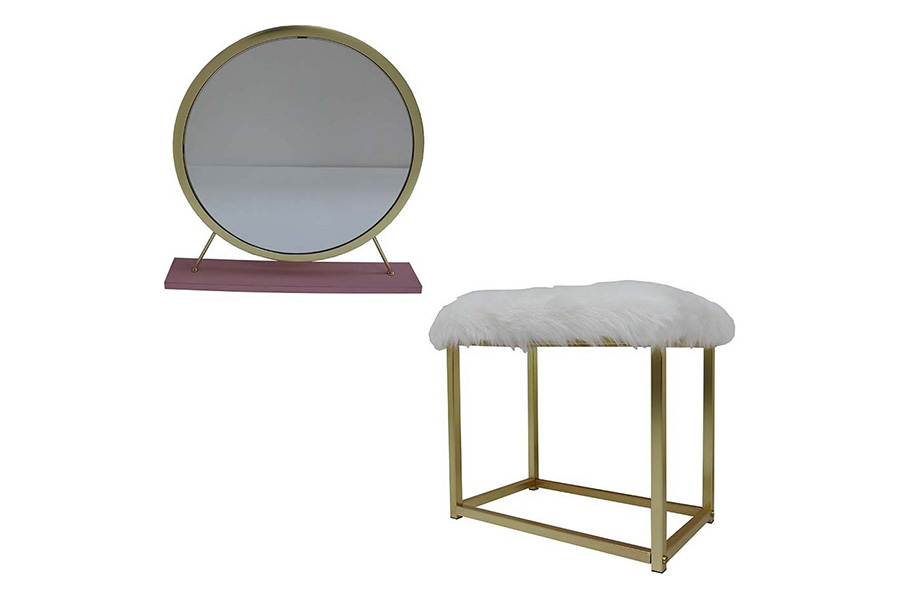 ACME - Adao Vanity Mirror and Stool (qb13394453)