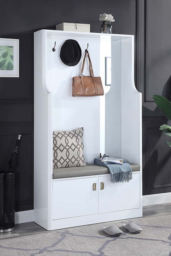 ACME - Buck II Hall Tree in White High Gloss