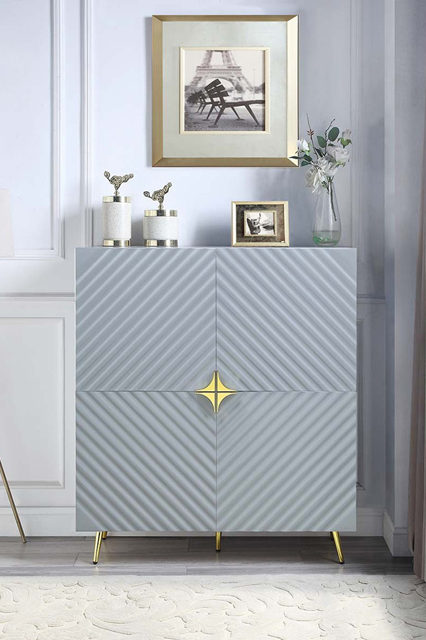 ACME Gaines Accent Cabinet - Gray High Gloss Finish