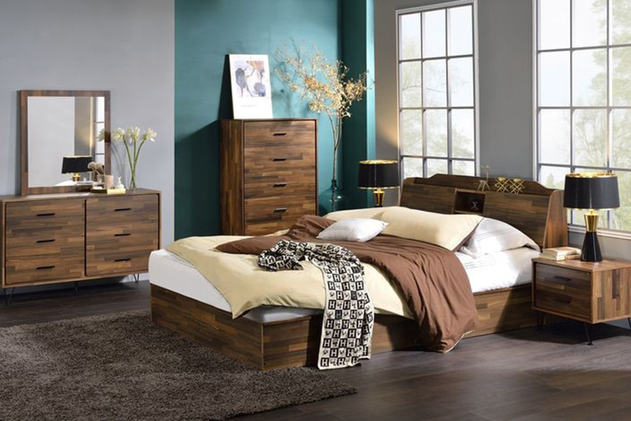 ACME - Hestia Queen Bed with Storage in Walnut