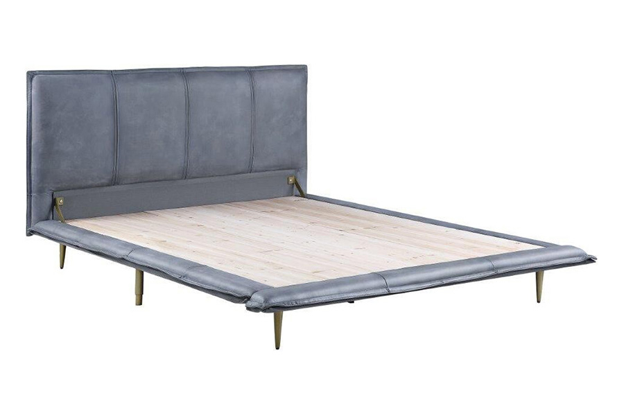 ACME Metis Bed - Gray Top Grain Leather, Queen Size
