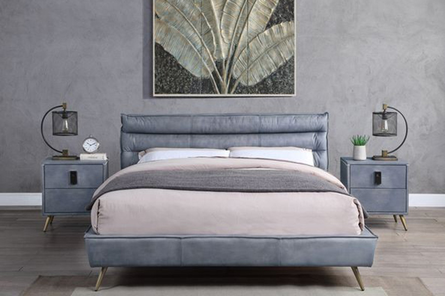 ACME Doris Bed - Gray Top Grain Leather, Queen Size
