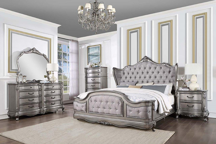 ACME Ariadne EK Bed - Velvet/Antique Platinum
