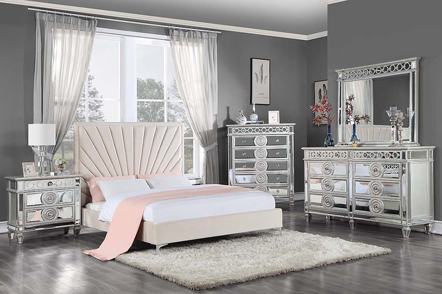 ACME Faiz Queen Bed - Beige Velvet