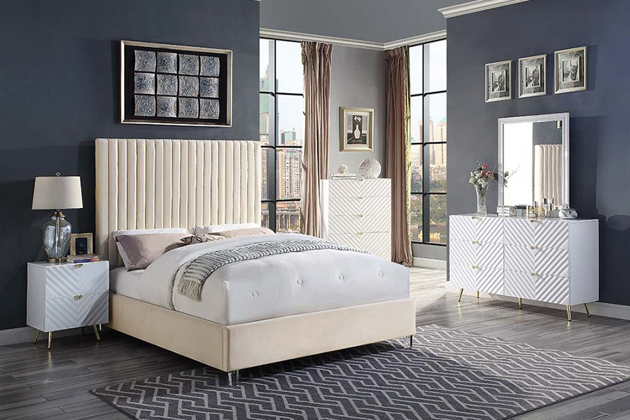 ACME Edzia Queen Bed - Beige Velvet