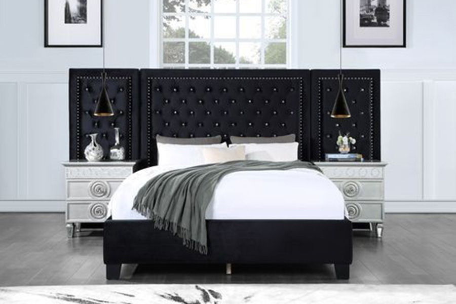 ACME Damazy Bed - Black Velvet, Eastern King Size