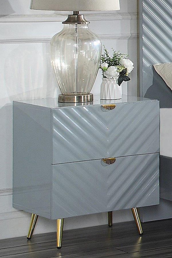 ACME Gaines Nightstand - Gray High Gloss Finish