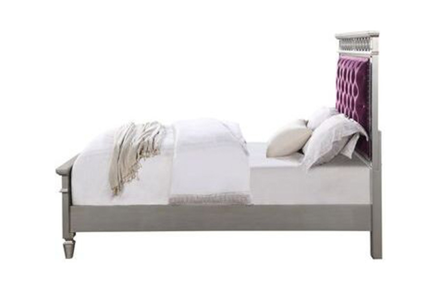 ACME Varian Bed - Burgundy Velvet and Silver, Full Size