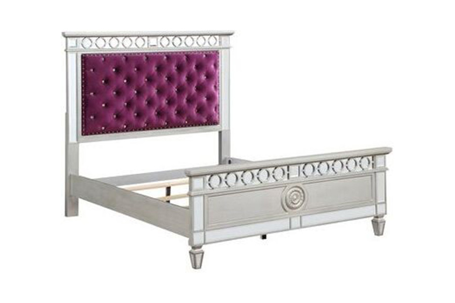 ACME Varian Bed - Burgundy Velvet and Silver, Full Size