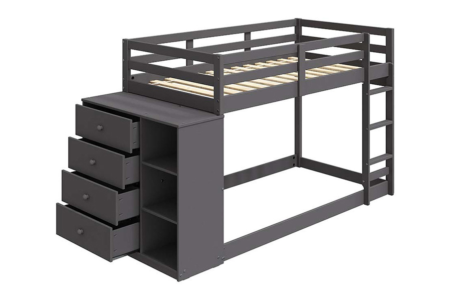 ACME - Gaston Twin/Twin Bunk Bed with 4 Drawers & 3 Compartments in Gray