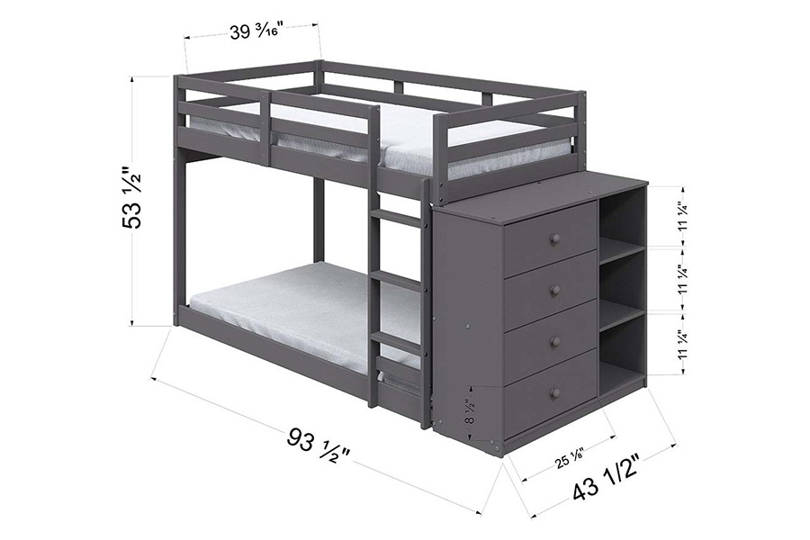 ACME - Gaston Twin/Twin Bunk Bed with 4 Drawers & 3 Compartments in Gray