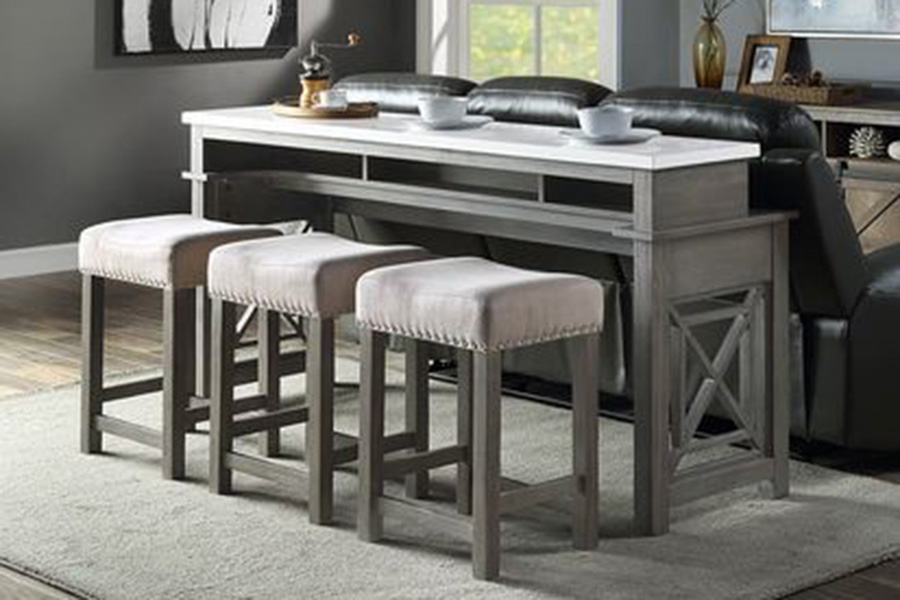 ACME Wandella 4Pc Pk Counter Height Set with USB - Beige and Weathered Gray Finish