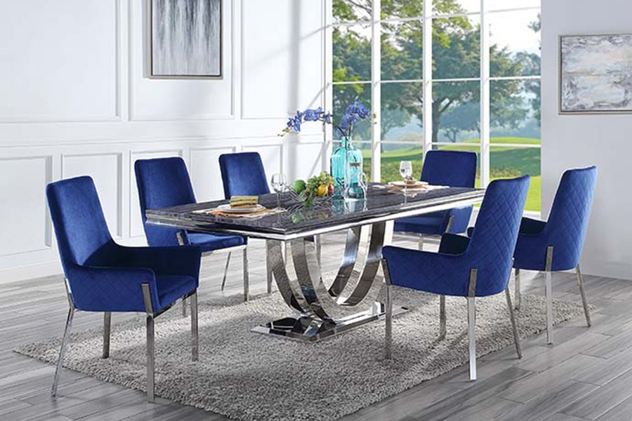 ACME - Cambrie Side Chair (Set-2) in Blue/Mirrored Silver