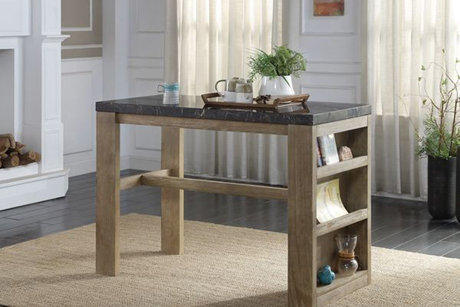 ACME - Charnell Counter Heigh Table in Marble Top/Oak