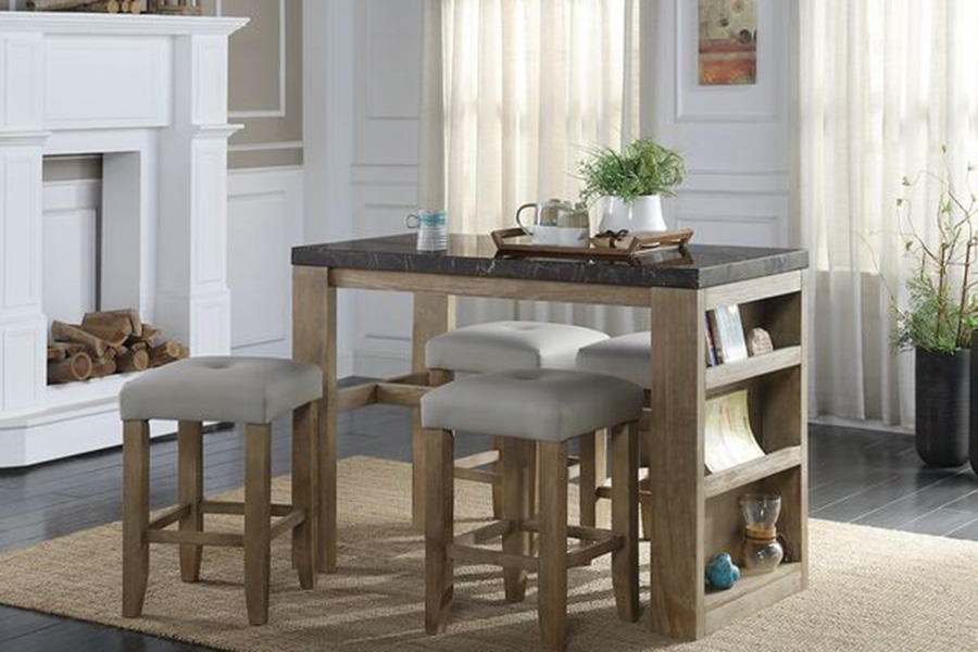 ACME - Charnell Counter Heigh Table in Marble Top/Oak