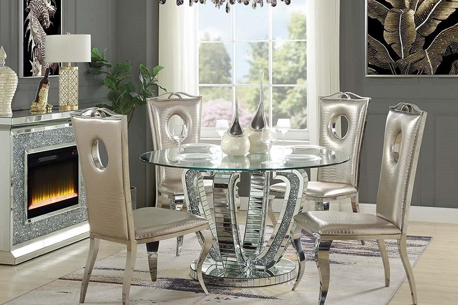 ACME - Noralie Dining Table in Mirrored/Faux Diamonds (DN00717)