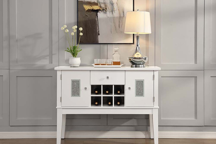 ACME - Elizaveta Server in Faux Crystal Diamonds/White High Gloss