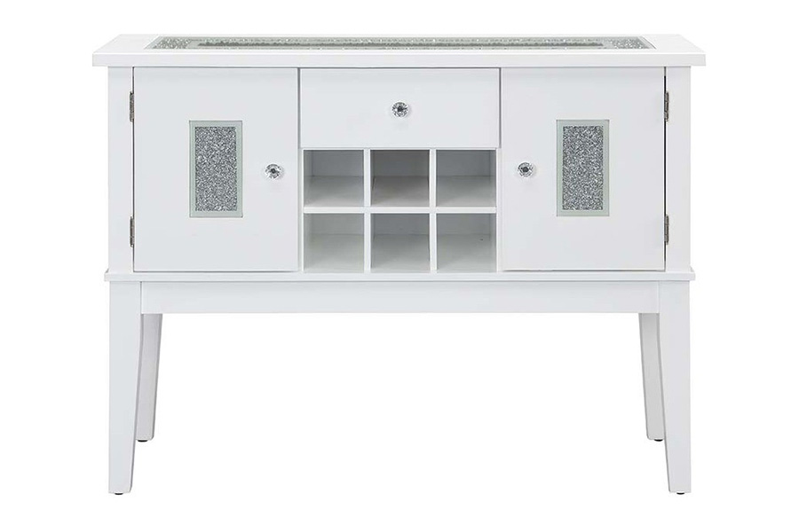 ACME - Elizaveta Server in Faux Crystal Diamonds/White High Gloss