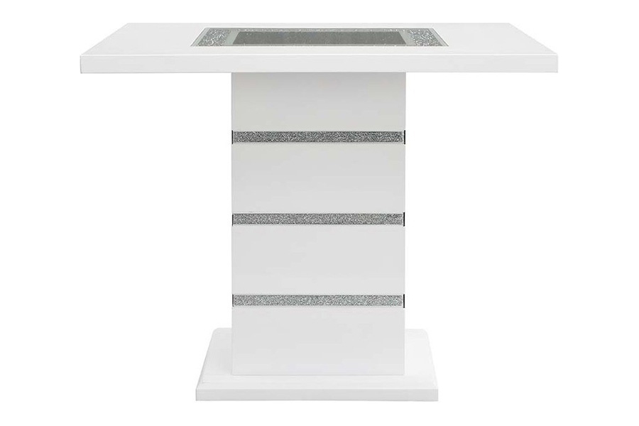 ACME - Elizaveta Counter Height Table with Pedestal Base in Faux Crystal Diamonds/White High Gloss
