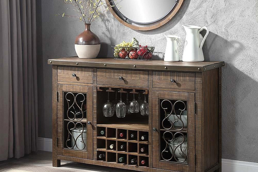 ACME - Raphaela Server with Cup Holder & Wine Rack in Weathered Cherry