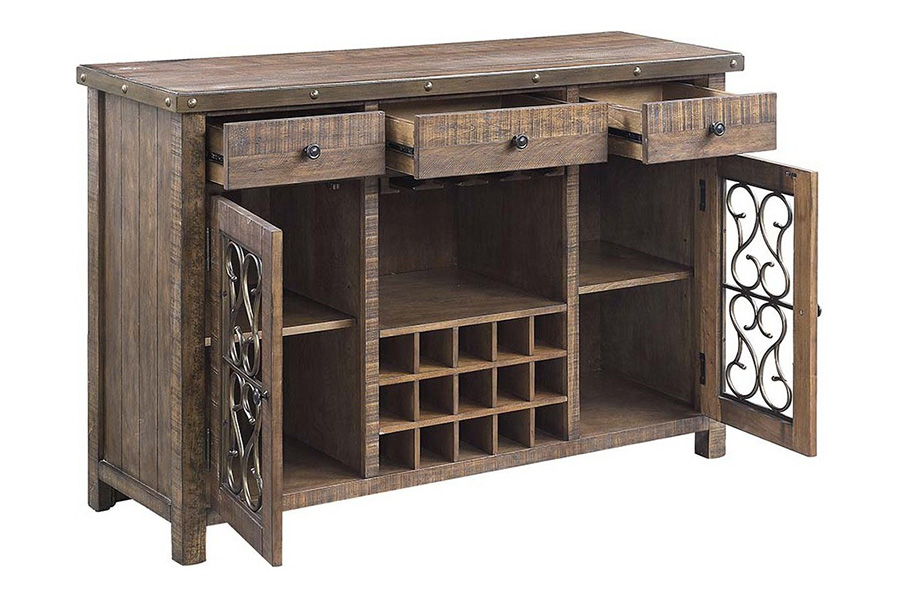 ACME - Raphaela Server with Cup Holder & Wine Rack in Weathered Cherry