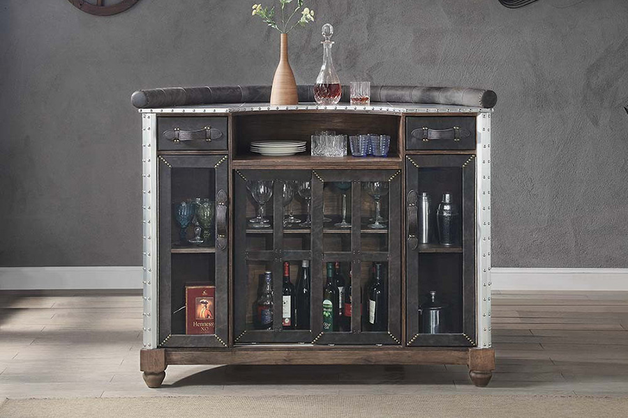 ACME - Rahma Bar Table in Antique Ebony/Aluminum
