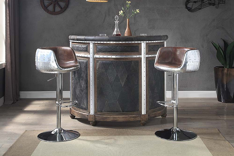 ACME - Rahma Bar Table in Antique Ebony/Aluminum