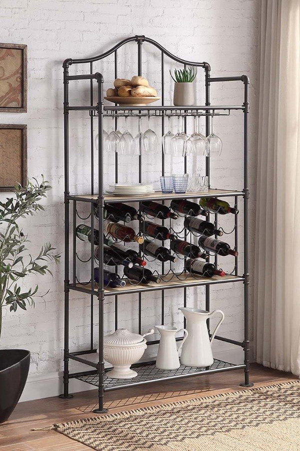 ACME - Edina Wine Rack in Oak/Sandy Black