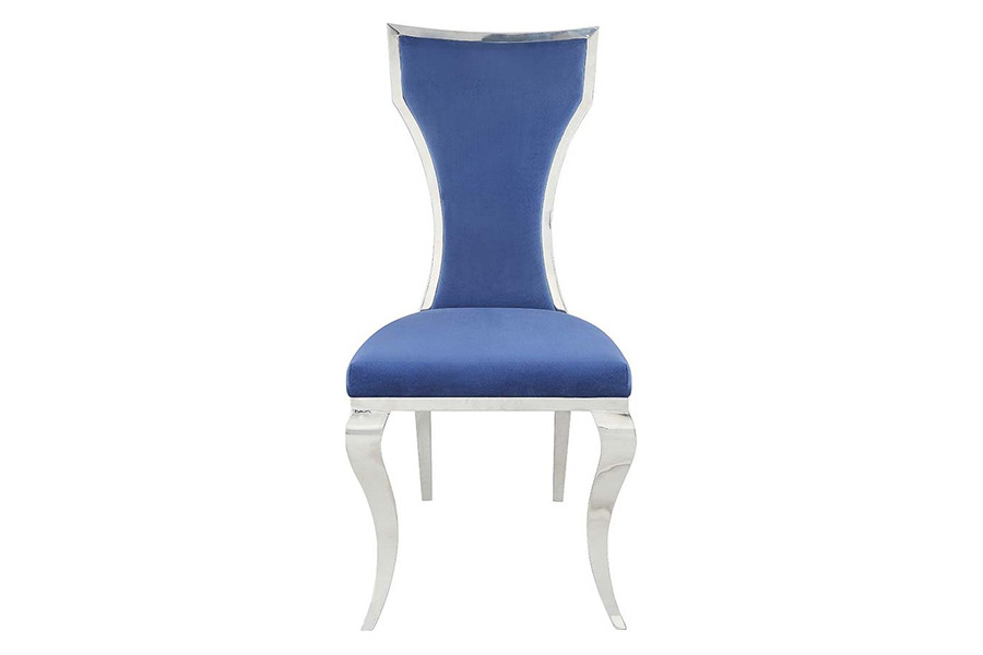 ACME - Azriel Side Chair(Set-2) in Blue/Mirroed Silver