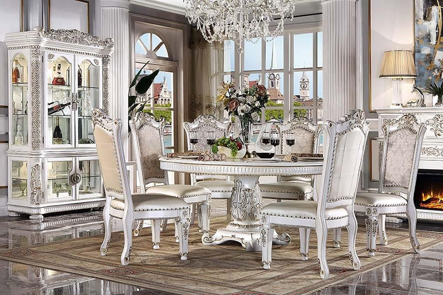 ACME - Vendome Round Dining Table with Pedestal Base in Antique Pearl (DN01222)
