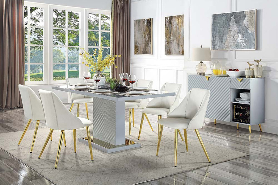 ACME Gaines Dining Table - Gray High Gloss Finish