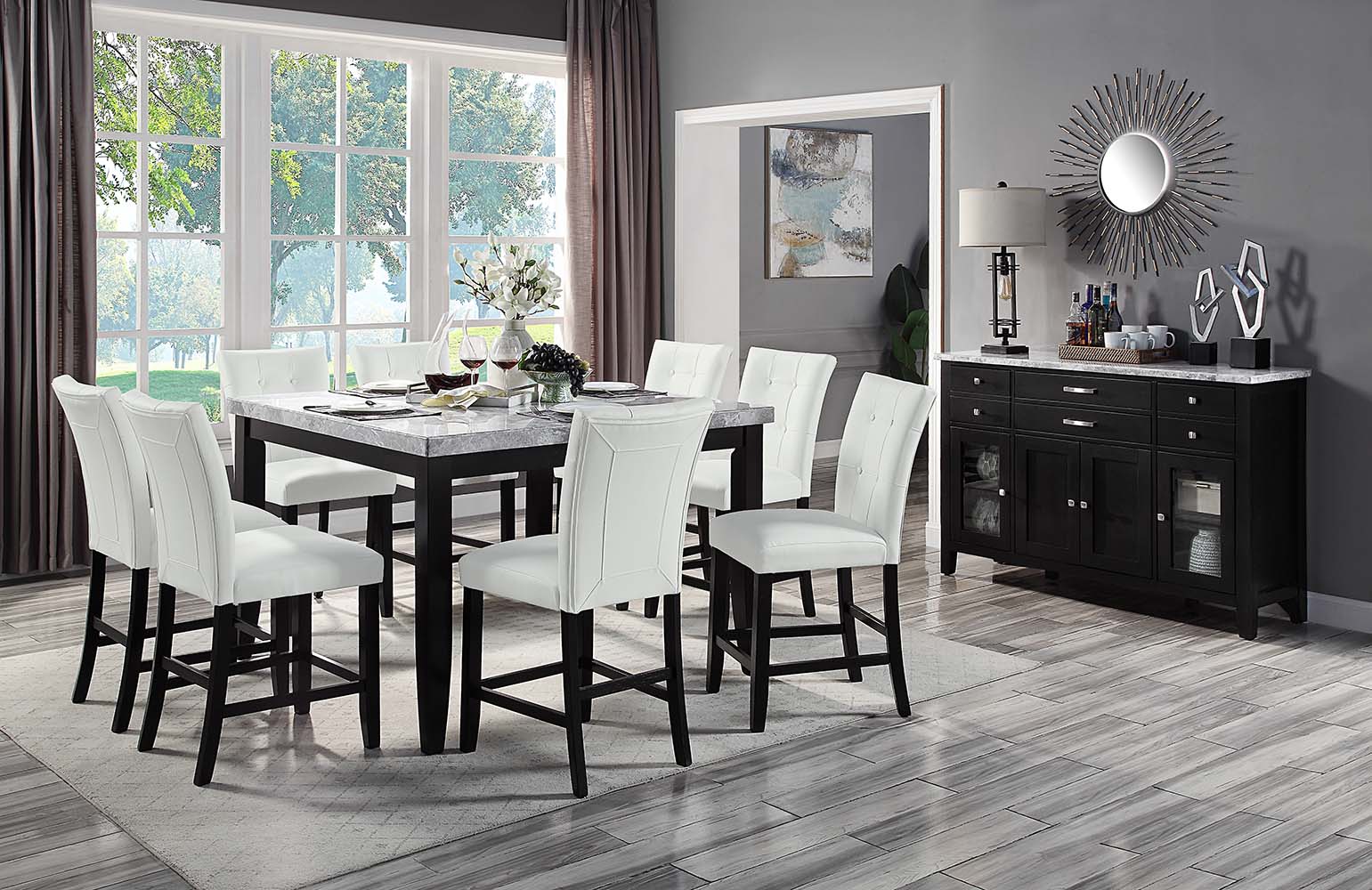 ACME - Hussein Counter Height Table with Marble Top in Marble Top/Black