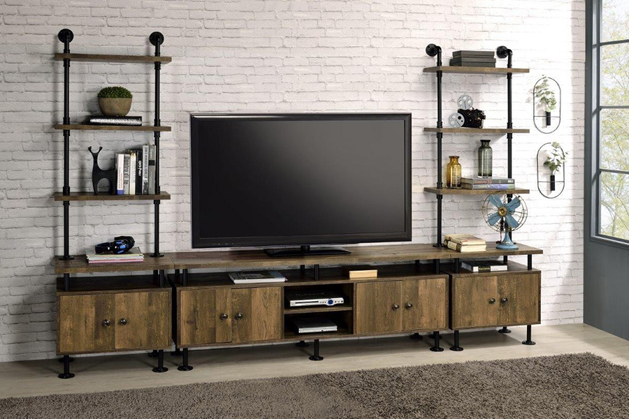 ACME - Ensata II TV Stand Side Pier in Rustic Oak/Black