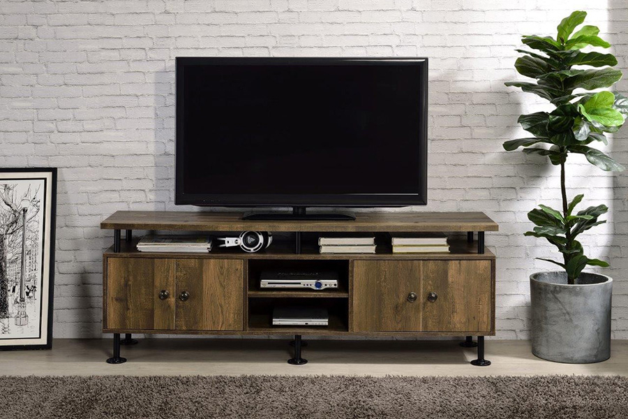ACME - Ensata II TV Stand in Rustic Oak/Black